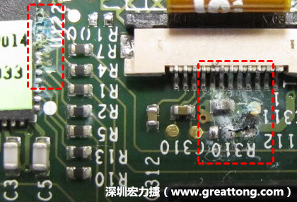 電路板疑似腐蝕氧化，懷疑電流異常過(guò)熱造成