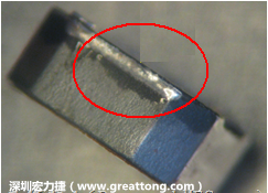 使用錫(Sn)鍍層的電源電感器(Power Inductors)，經(jīng)過(guò)推力測(cè)試后，其焊點(diǎn)還保留在零件的端點(diǎn)上，所以推力比較高。
