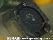 使用銀(Ag)鍍層的電源電感器(Power Inductors)，經(jīng)過(guò)推力測(cè)試后，零件端點(diǎn)上已經(jīng)看不到任何鍍層的痕跡了，所以其耐推力就比較小。